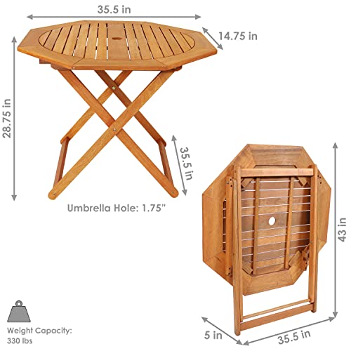 Sunnydaze Meranti Wood Octagon Outdoor Folding Patio Table - Teak Oil Finish