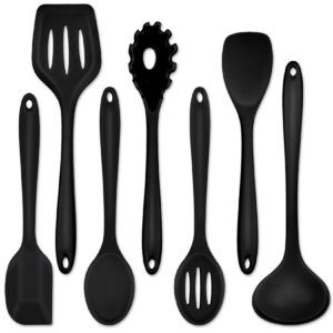 Kitchen Cooking Utensils Set of 7, P&P CHEF Heat-proof Cooking Utensil Kitchen Spatula for Nonstick Cookware Cooking Serving, Slotted Turner, Soup Ladle, Spatula, Pasta Server, Spoon - Black