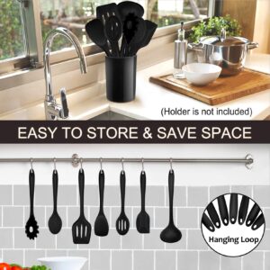 Kitchen Cooking Utensils Set of 7, P&P CHEF Heat-proof Cooking Utensil Kitchen Spatula for Nonstick Cookware Cooking Serving, Slotted Turner, Soup Ladle, Spatula, Pasta Server, Spoon - Black