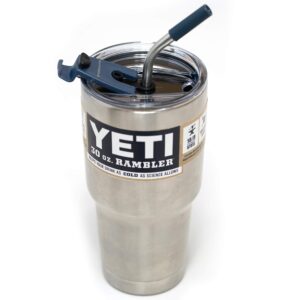 Spill Proof Tumbler Lid with Angled Stainless Steel Straw + Silicone Straw Tip + Straw Cleaning Brush for Yeti Rambler or Ozark Trail Tumblers (30oz, Navy)