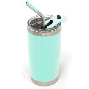 Spill Proof Tumbler Lid with Angled Stainless Steel Straw + Silicone Straw Tip + Straw Cleaning Brush for Yeti Rambler or Ozark Trail Tumblers (20oz, Seafoam)