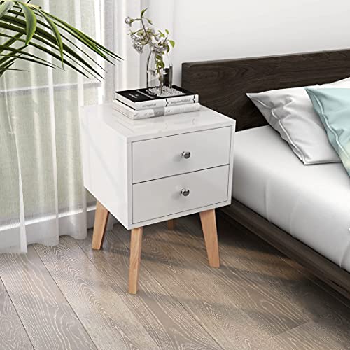 TaoHFE White Nightstand Set of 2 Bedroom Nightstand Modern Dresser and Nightstand Set 2 White Nightstand with Drawers Night Stand for Bed Room with Rubber Wood Leg