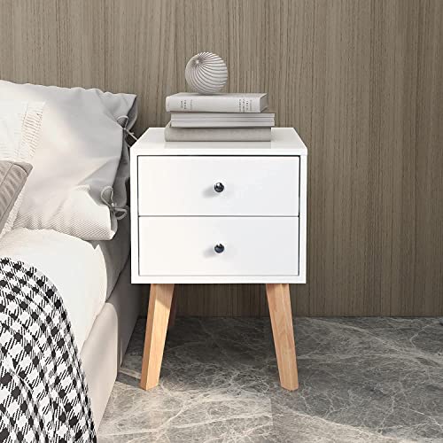 TaoHFE White Nightstand Set of 2 Bedroom Nightstand Modern Dresser and Nightstand Set 2 White Nightstand with Drawers Night Stand for Bed Room with Rubber Wood Leg