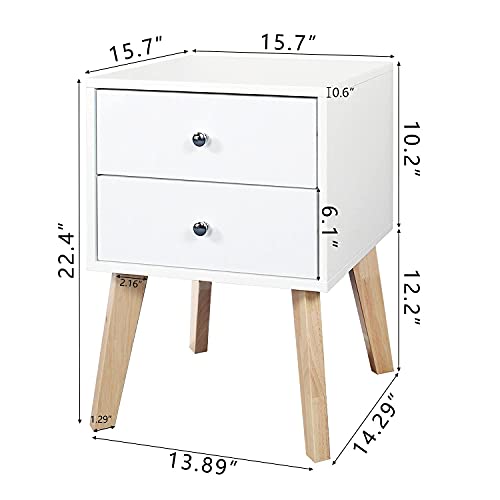 TaoHFE White Nightstand Set of 2 Bedroom Nightstand Modern Dresser and Nightstand Set 2 White Nightstand with Drawers Night Stand for Bed Room with Rubber Wood Leg