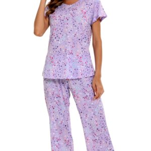 ENJOYNIGHT Women's Pajama Sets Cotton Sleepwear Tops with Capri Pants Summer Pjs (PU, X-Large)