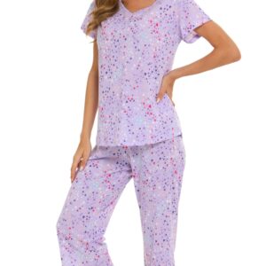 ENJOYNIGHT Women's Pajama Sets Cotton Sleepwear Tops with Capri Pants Summer Pjs (PU, X-Large)