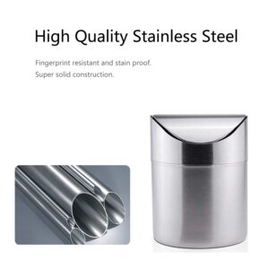 JILLICK Small Mini Trash Can with Lid, Brushed Stainless Steel Small Tiny Mini Trash Bin Can, Mini Countertop Trash Cans for Desk Office, Swing Top Trash Bin 1.5 L/0.40 Gal (Sliver)