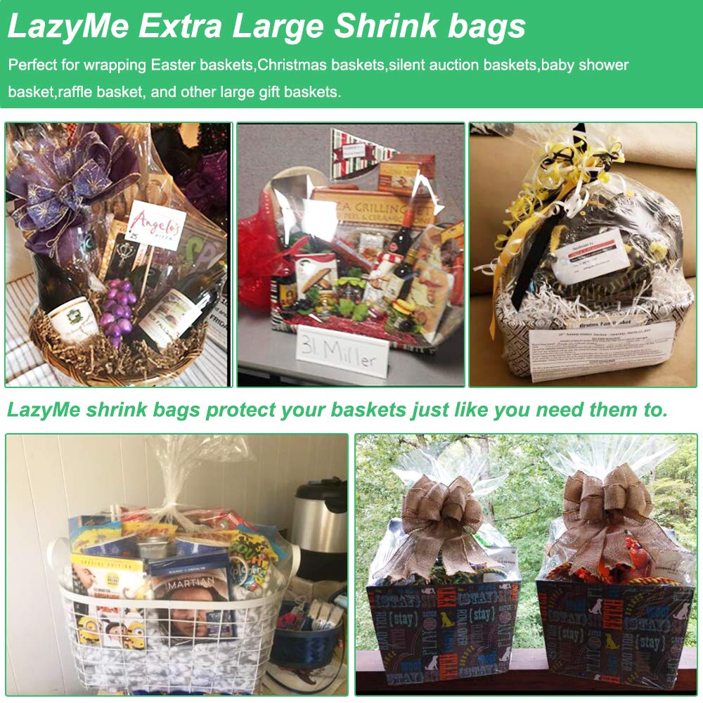 LazyMe Extra Large Jumbo Shrink Wrap Bags Cellophane Bags for Gift Baskets - 40x47 Inch Easter Basket Bags (10 pcs, XXXL)