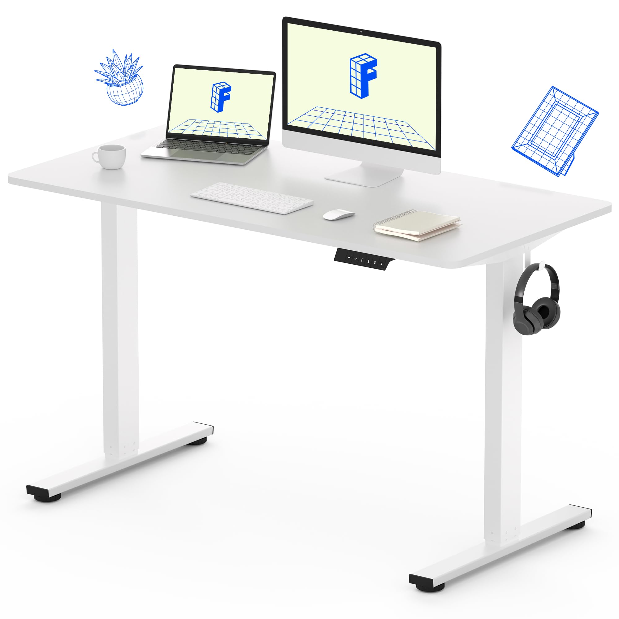 FLEXISPOT Standing Desk Solid One-Piece Desktop Height Adjustable Desk, Electric Sit Stand Up Desk Home Office Desks (48 x 24 Inches White Desktop + White Frame)