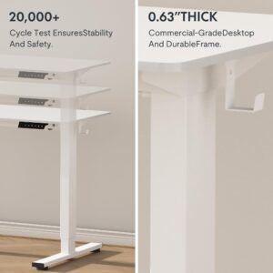 FLEXISPOT Standing Desk Solid One-Piece Desktop Height Adjustable Desk, Electric Sit Stand Up Desk Home Office Desks (48 x 24 Inches White Desktop + White Frame)