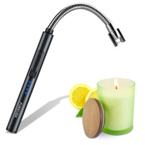 Candle Lighter Electric Arc Lighter with USB Rechargeable Battery Plasma Flameless & Windproof Lighters Double Safety Switch (Obsidian Black)