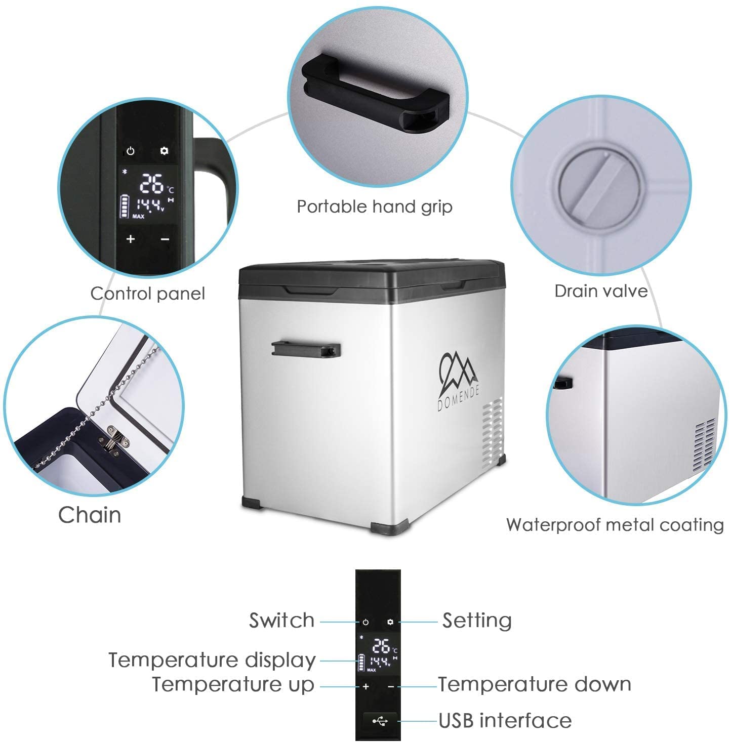 Domende 12 volt Refrigerator 54qt Portable Freezer Electric Cooler Compressor Car Fridge for Car Truck Vehicle RV Boat Outdoor and Home use 12/24V DC and 90-250 AC,Cooling to -4F