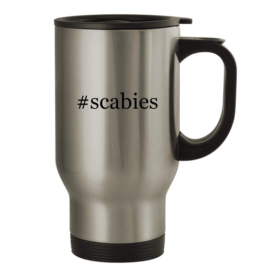 Knick Knack Gifts #scabies - 14oz Stainless Steel Hashtag Travel Coffee Mug, Silver