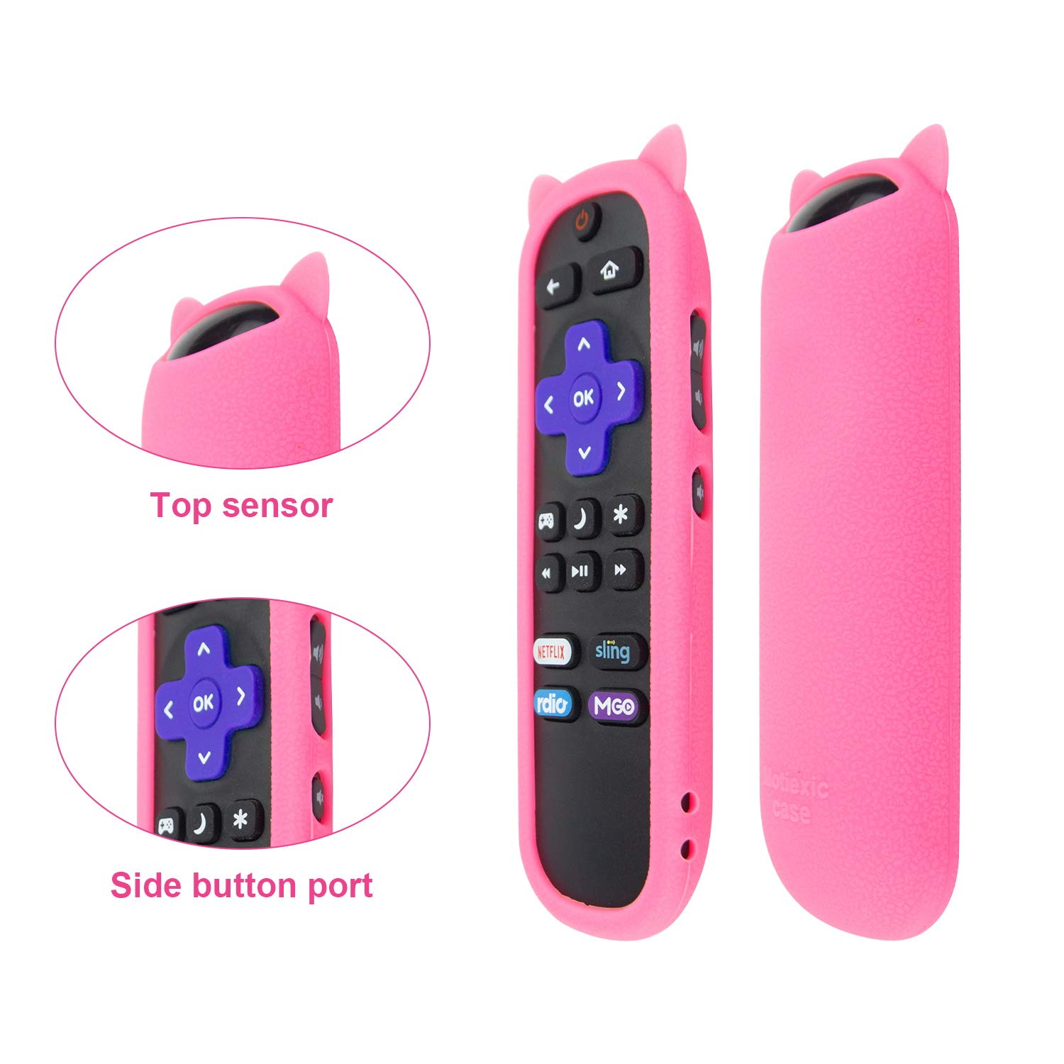 Protective Remote Case Cover for TCL Roku TV RC280 Remote Silicone Remote Control Skin Cover Cute Cat Ear Shape Shockproof Remote Holder with Wrist Strap (Pink)