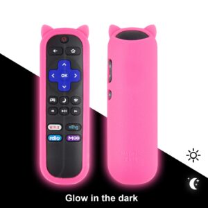 Protective Remote Case Cover for TCL Roku TV RC280 Remote Silicone Remote Control Skin Cover Cute Cat Ear Shape Shockproof Remote Holder with Wrist Strap (Pink)