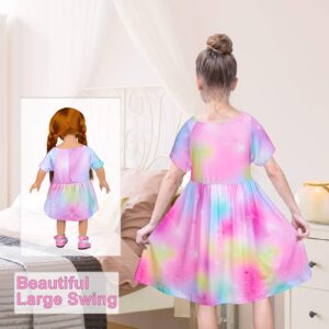 Play Tailor Doll and Girl Matching Nightgown Unicorn Outfit Pajamas Night Dress for Girls and 18" Dolls Clothes (Doll Not Included), 6-7 Years, Colorful Purple