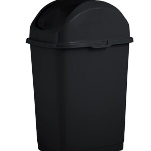 Superio Medium Trash Can with Lid 4.5 Gallon Plastic Swing Top Garbage Can Slim Waste Bin for Under Sink/Cabinet, Laundry Room, Kitchen, Office, Bedroom, Bathroom, College Dorm, 18 Qt, Black