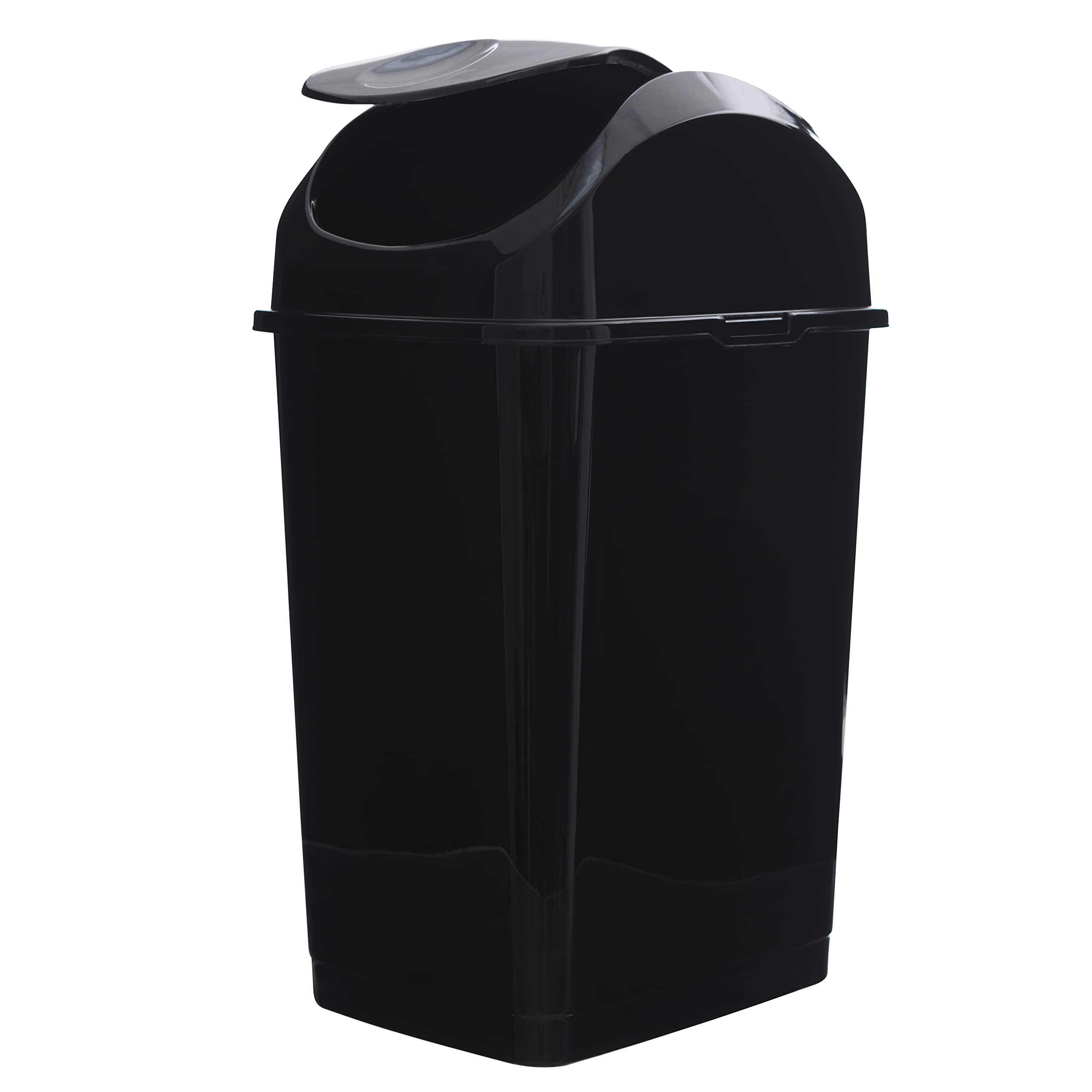 Superio Medium Trash Can with Lid 4.5 Gallon Plastic Swing Top Garbage Can Slim Waste Bin for Under Sink/Cabinet, Laundry Room, Kitchen, Office, Bedroom, Bathroom, College Dorm, 18 Qt, Black