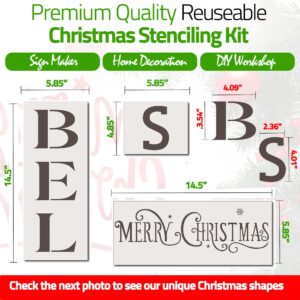 Christmas Stencils for Painting on Wood Reusable, 36 pcs, Large Christmas Stencils Kit: Believe, Let it Snow, Joy, Merry Christmas, plus 14 Snowflakes in more sizes & 10 Shapes for Unique Winter Signs