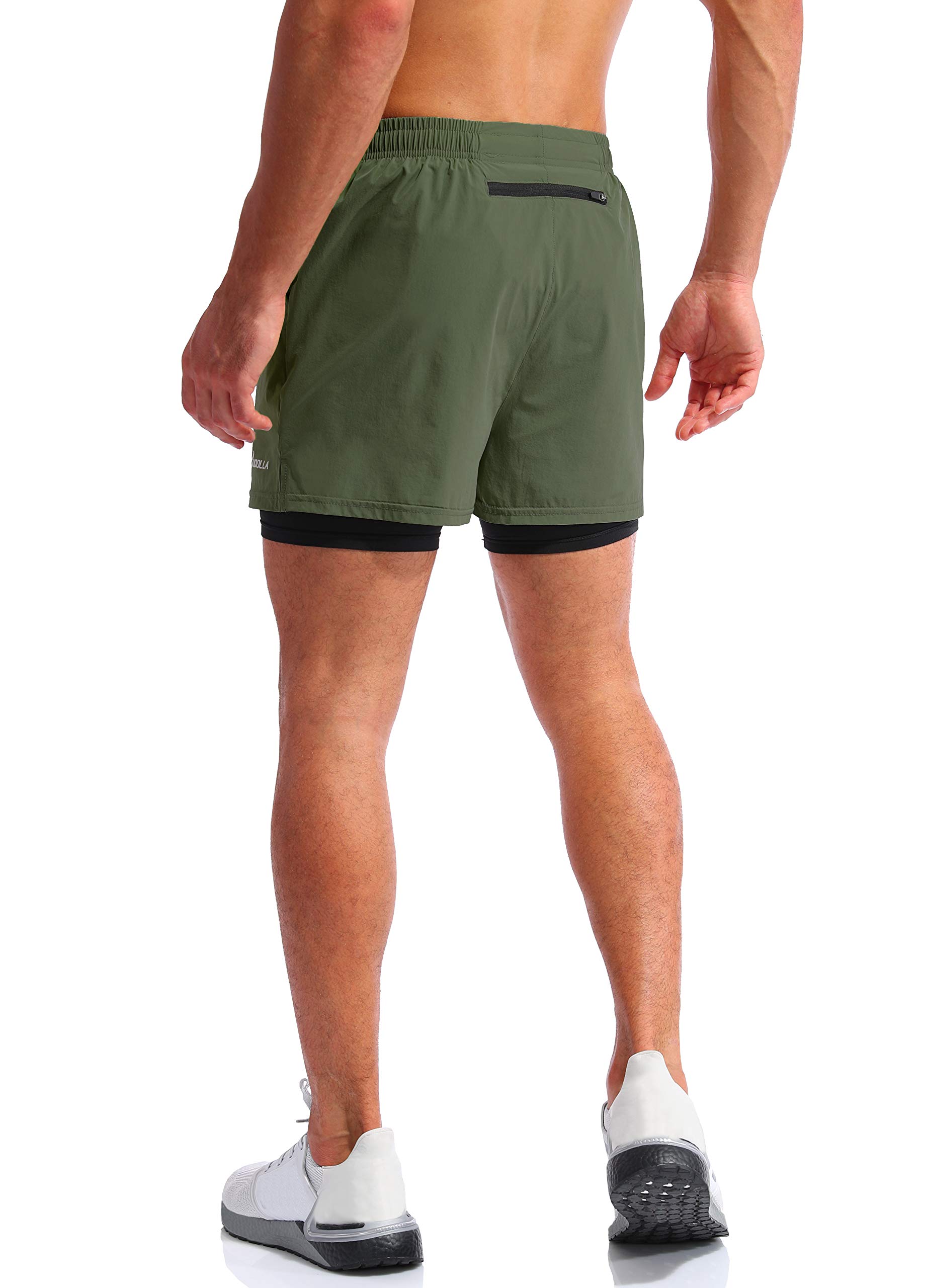 Pudolla Men’s 2 in 1 Running Shorts 5" Quick Dry Gym Athletic Workout Shorts for Men with Phone Pockets(Dark Green Small)