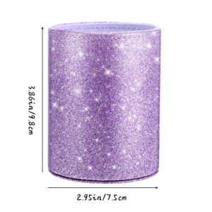 PU Glitter Pen Holder Pencil Cup Shiny for Women Girls, Luxury Makeup Brush Holder Pu Leather Organizer Cup Gift for Desk Office Classroom Home (Purple)