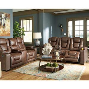 Signature Design by Ashley Owner's Box Faux Leather Power Reclining Sofa with Adjustable Headrest, Brown