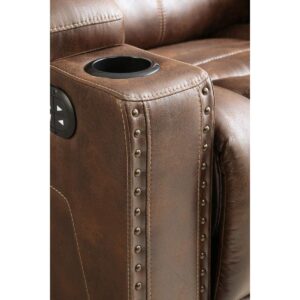 Signature Design by Ashley Owner's Box Faux Leather Power Reclining Sofa with Adjustable Headrest, Brown