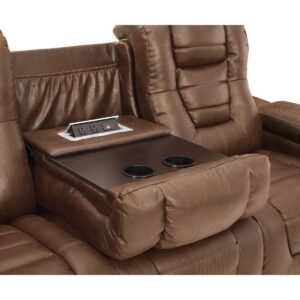 Signature Design by Ashley Owner's Box Faux Leather Power Reclining Sofa with Adjustable Headrest, Brown