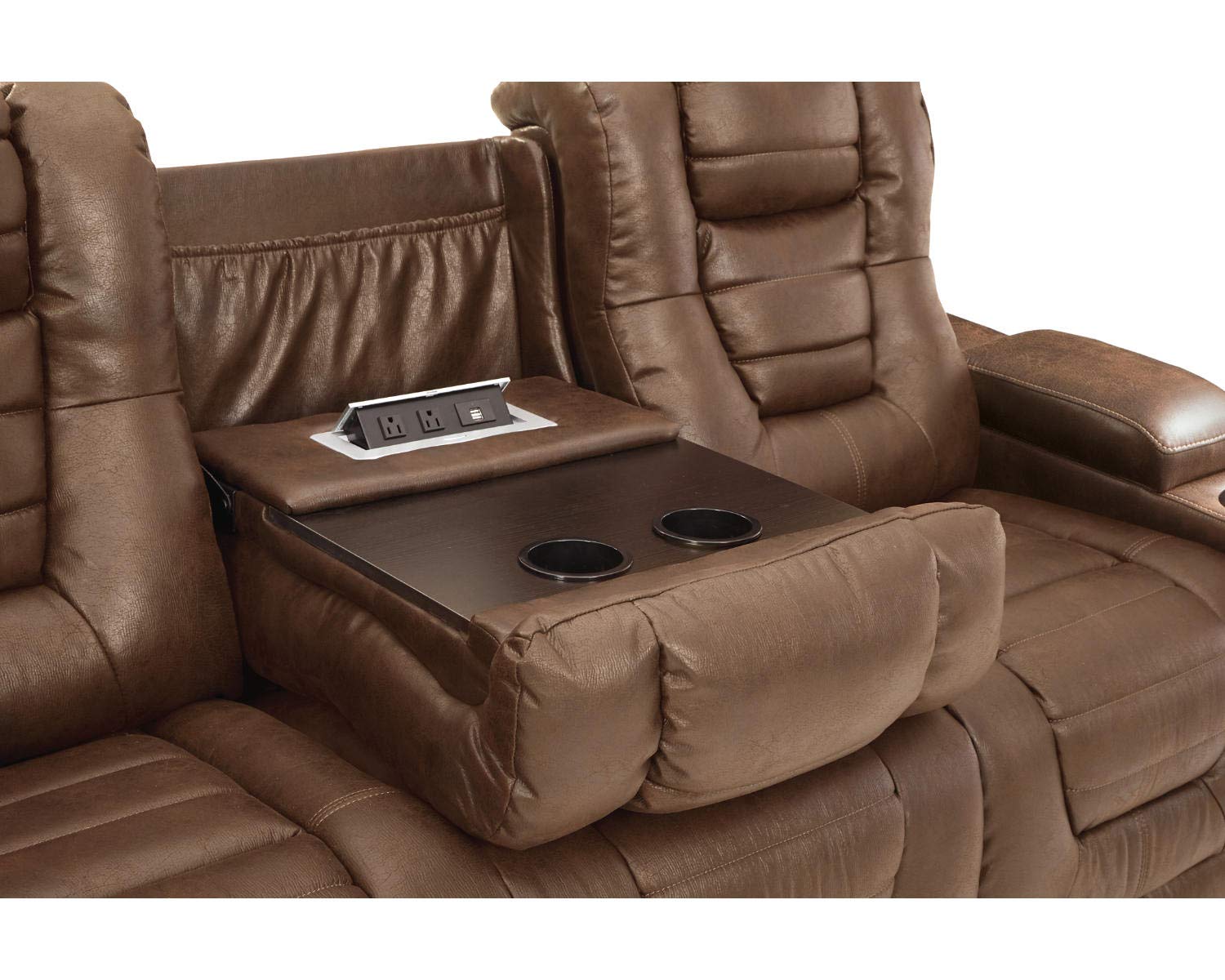 Signature Design by Ashley Owner's Box Faux Leather Power Reclining Sofa with Adjustable Headrest, Brown