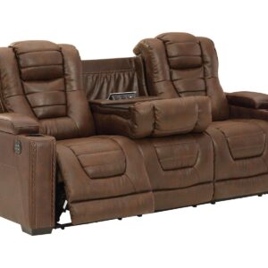 Signature Design by Ashley Owner's Box Faux Leather Power Reclining Sofa with Adjustable Headrest, Brown