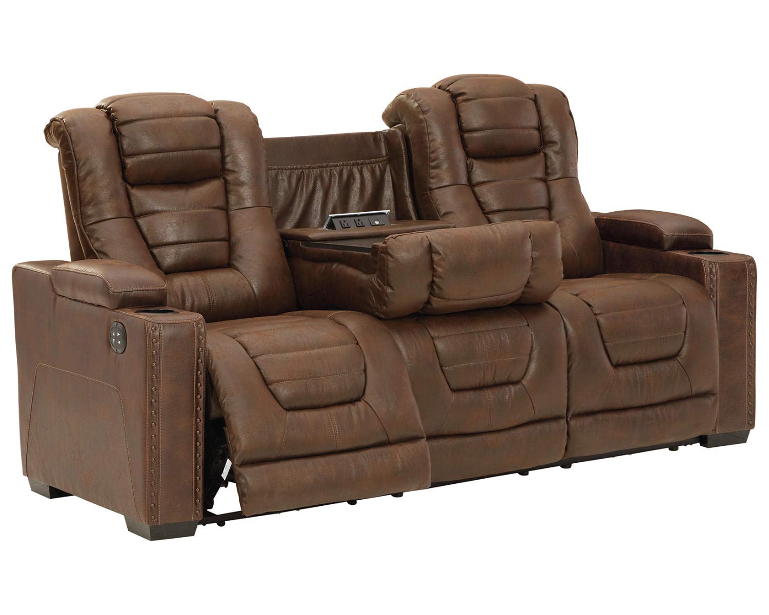 Signature Design by Ashley Owner's Box Faux Leather Power Reclining Sofa with Adjustable Headrest, Brown