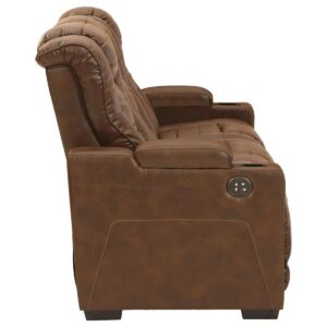 Signature Design by Ashley Owner's Box Faux Leather Power Reclining Sofa with Adjustable Headrest, Brown