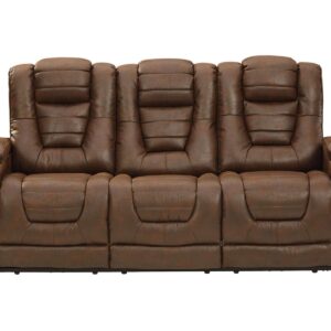 Signature Design by Ashley Owner's Box Faux Leather Power Reclining Sofa with Adjustable Headrest, Brown