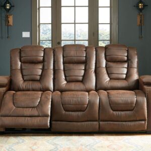 Signature Design by Ashley Owner's Box Faux Leather Power Reclining Sofa with Adjustable Headrest, Brown