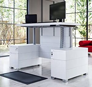 ZURI Furniture Ford Executive Modern Adjustable Height Desk with Filing Cabinets - White