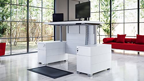 ZURI Furniture Ford Executive Modern Adjustable Height Desk with Filing Cabinets - White