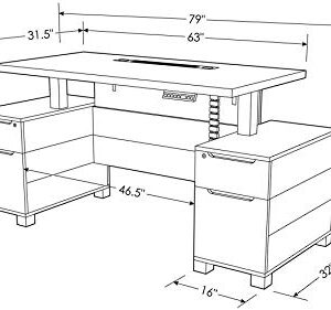 ZURI Furniture Ford Executive Modern Adjustable Height Desk with Filing Cabinets - White