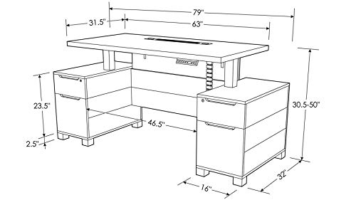 ZURI Furniture Ford Executive Modern Adjustable Height Desk with Filing Cabinets - White