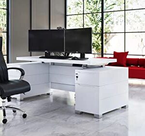 ZURI Furniture Ford Executive Modern Adjustable Height Desk with Filing Cabinets - White