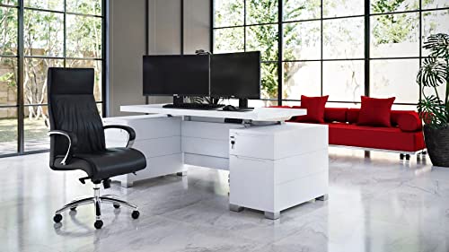 ZURI Furniture Ford Executive Modern Adjustable Height Desk with Filing Cabinets - White