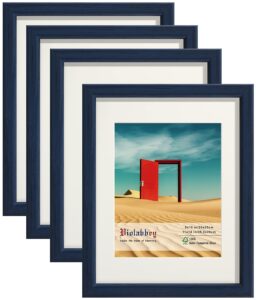 violabbey 11x14 picture frames set of 4, fits 8x10 photo frame with ivory mat or 11x14 without mat, wall or tabletop display, semi tempered glass, blue