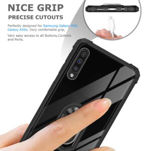 GREATRULY Kickstand Case for Samsung Galaxy A50 / A50s,Drop Protection Clear Case for Galaxy A50 / A50s,Slim Phone Cover Shell,Soft Bumper + Hard Back + Ring Stand Fits Magnetic Car Mount,Black