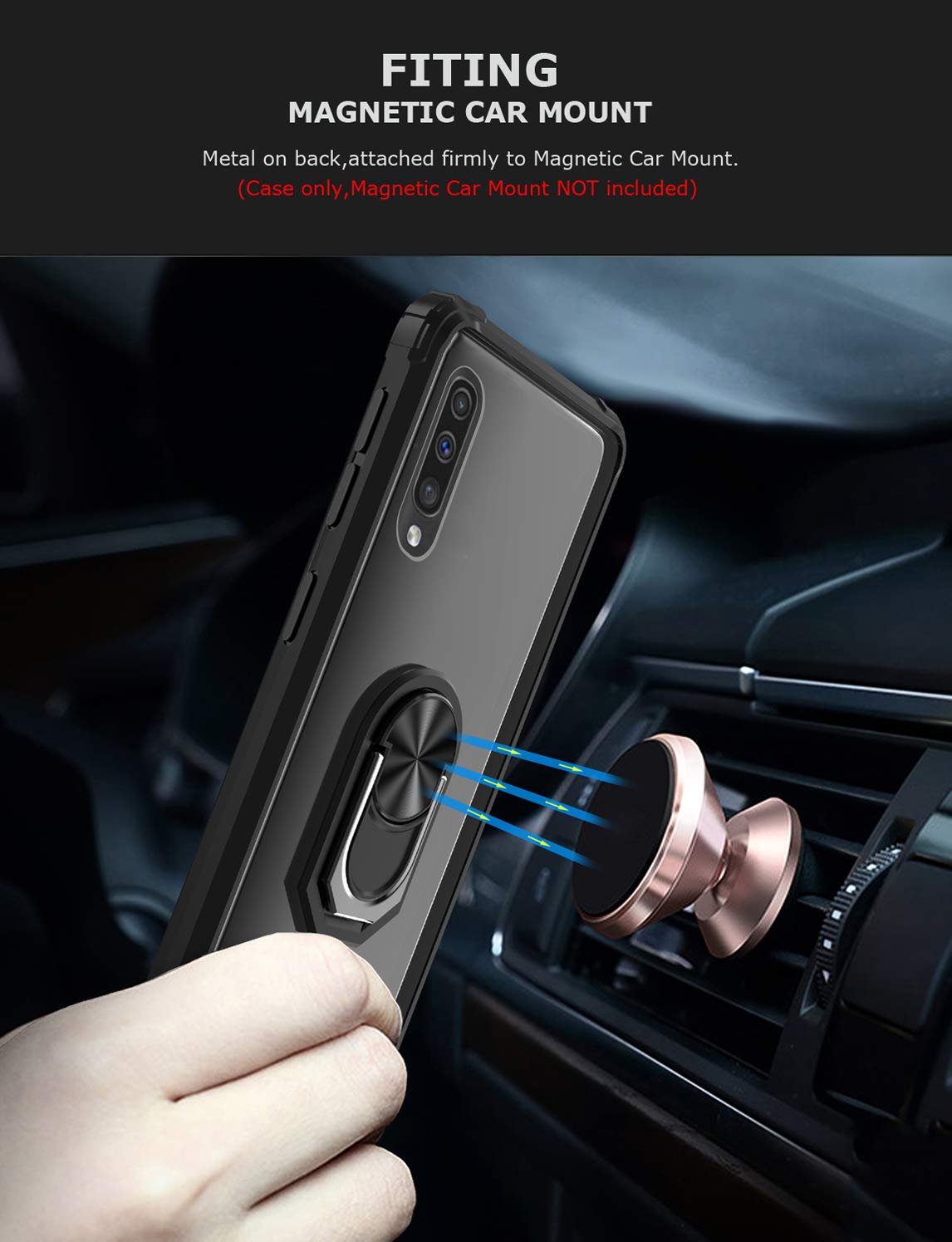 GREATRULY Kickstand Case for Samsung Galaxy A50 / A50s,Drop Protection Clear Case for Galaxy A50 / A50s,Slim Phone Cover Shell,Soft Bumper + Hard Back + Ring Stand Fits Magnetic Car Mount,Black