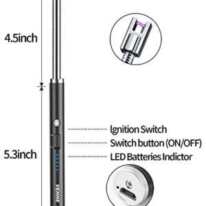 VEHHE Candle Lighter, 2 Pack Rechargeable Electric Lighter with LED Battery Display Safety Switch, Flexible Neck USB Lighter for Candles Camping Grill Gas Stoves Cooking (Black and Blue)