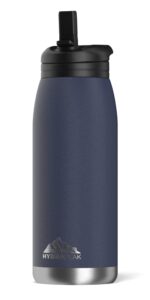 hydrapeak flow 32oz insulated water bottle with straw lid, waterbottle, metal water bottle, insulated stainless steel water bottles, bpa-free & leak-proof, straw and handle (navy)