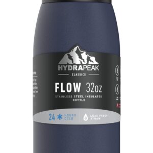 Hydrapeak Flow 32oz Insulated Water Bottle with Straw Lid, Waterbottle, Metal Water Bottle, Insulated Stainless Steel Water Bottles, BPA-Free & Leak-Proof, Straw and Handle (Navy)