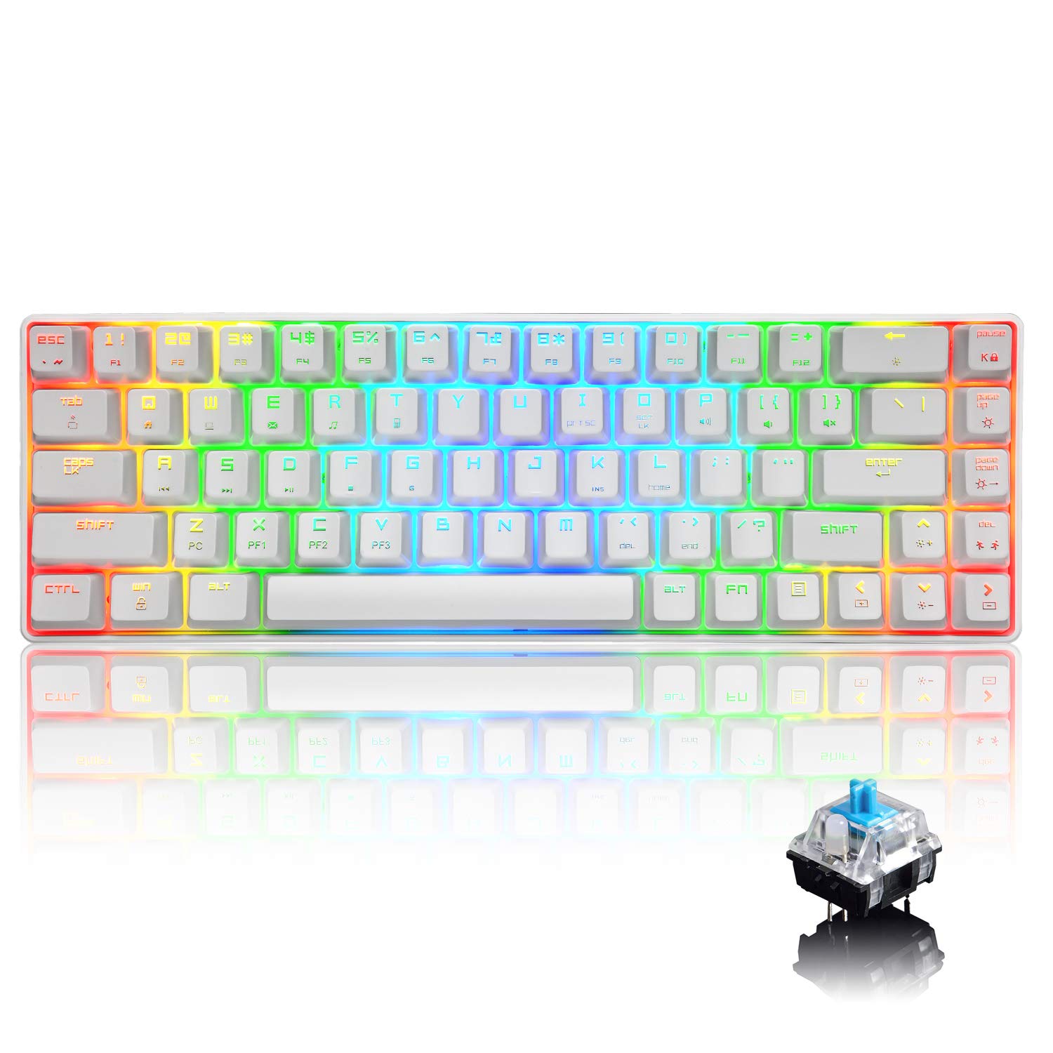 LexonElec MK 68 60% Mechanical Gaming Keyboard,Type-C Wired Computer Keyboard,18 Chroma RGB Backlit Keyboard Blue Switches,68 Keys Anti-ghosting for Laptop PC Gamer(White RGB)