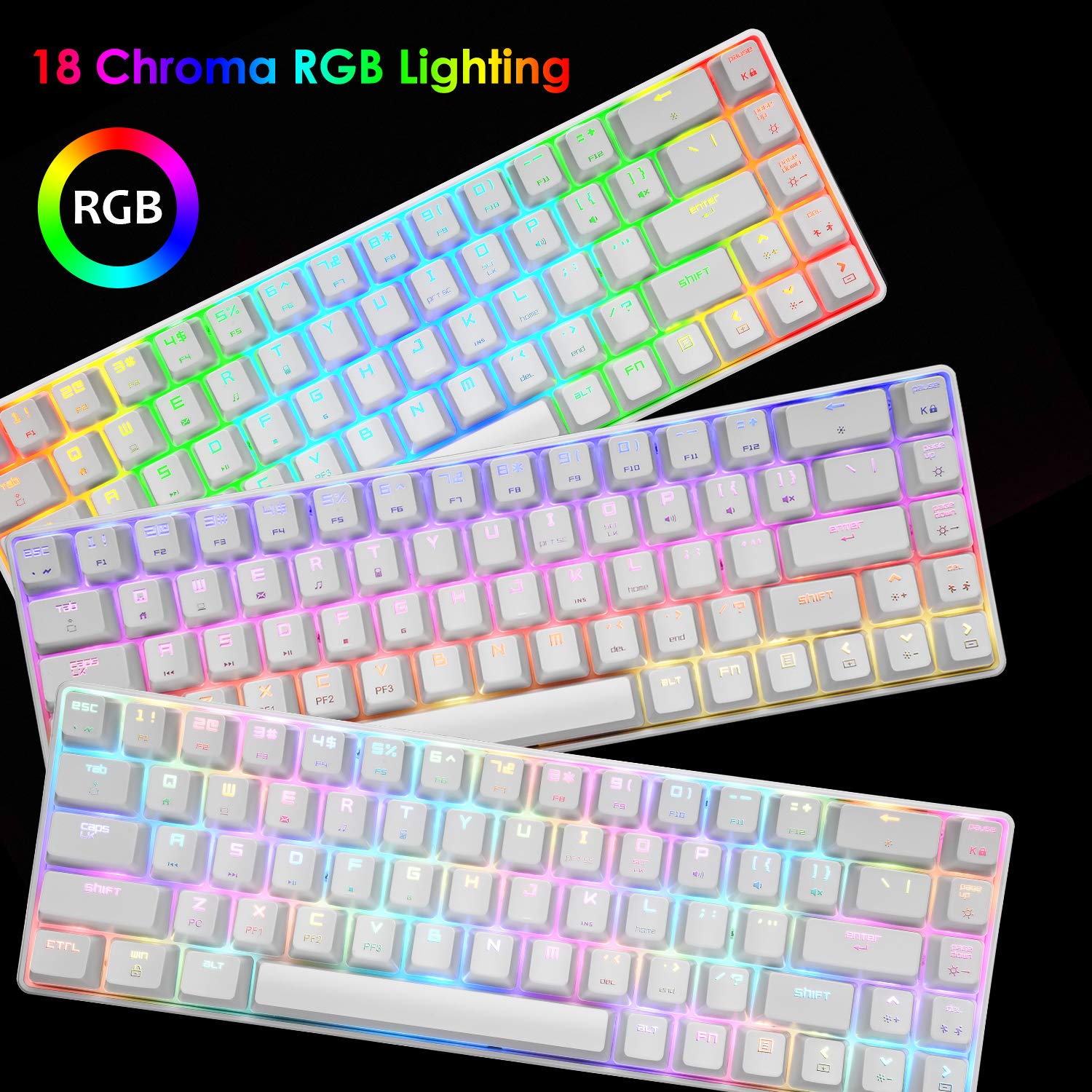 LexonElec MK 68 60% Mechanical Gaming Keyboard,Type-C Wired Computer Keyboard,18 Chroma RGB Backlit Keyboard Blue Switches,68 Keys Anti-ghosting for Laptop PC Gamer(White RGB)