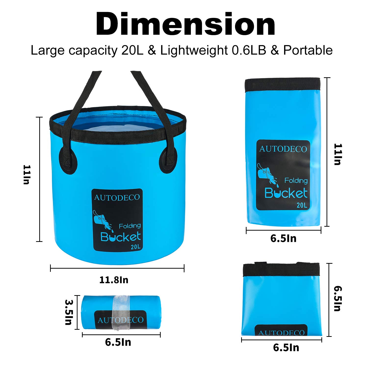 AUTODECO Collapsible Bucket 5 Gallon Container Folding Water Bucket Portable Wash Basin for Camping Fishing Travelling Outdoor Gardening Car Washing Blue 1Pcs 20L