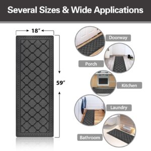 Carvapet Moroccan Trellis Non-Slip Doormat Durable Honeycomb Texture Kitchen Rug Runner Carpet, Indoor Outdoor, Easy Clean, Low-Pile Mats for Entry, Garage, Patio, High Traffic Areas, 18"x59", Grey